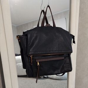 Envelope Fold Leather Backpack Convertible Satchel Vegan Leather